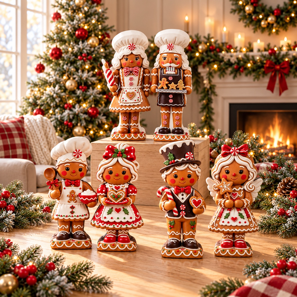 Wooden Gingerbread Couple Christmas Decorations